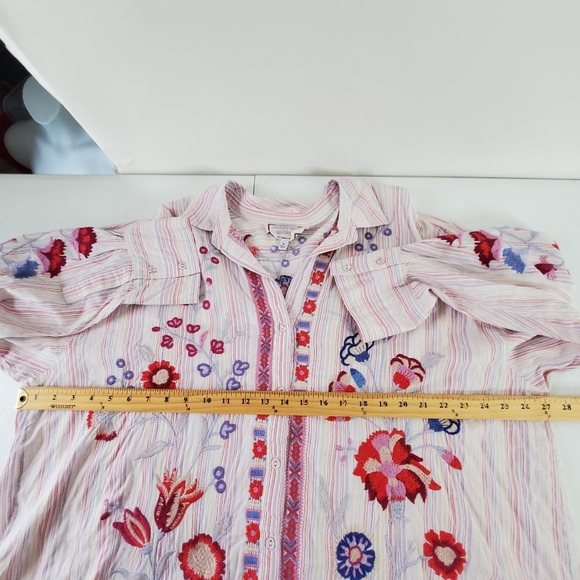 Johnny Was Piper Embroidered Striped Shirt Size 2X Relaxed Floral Button Up - Picture 9 of 15